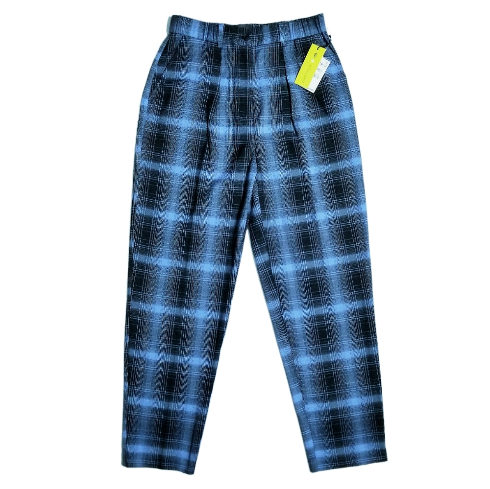 BP Wildfang Womens Brushed Plaid Pleated Pants Blue Lara Ombre Size Medium New